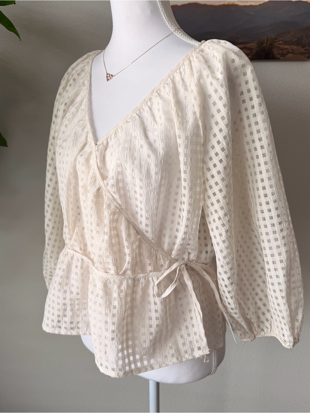 Levi's Cream Checkered Wrap Top